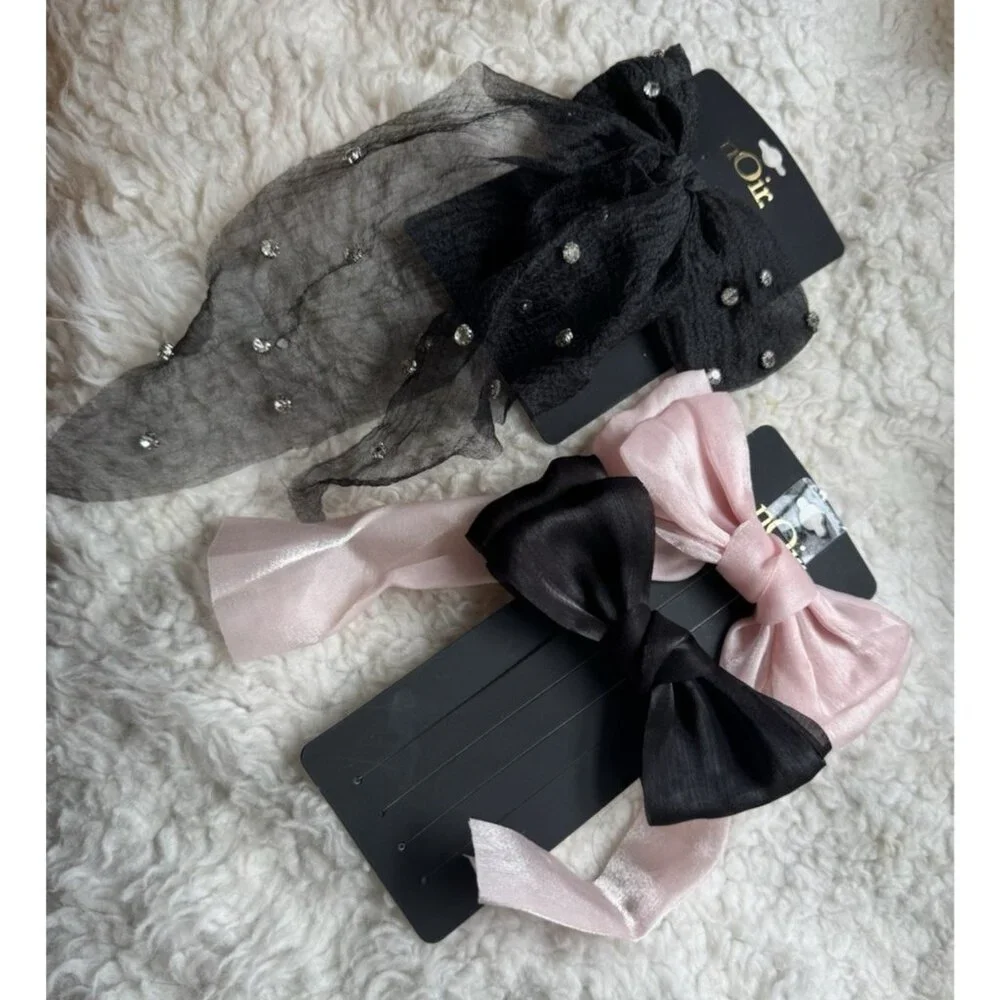 NORDSTROM NOIR 3 PC Hair Accessories Bundle Lot Bows Barrettes Pink Black NEW